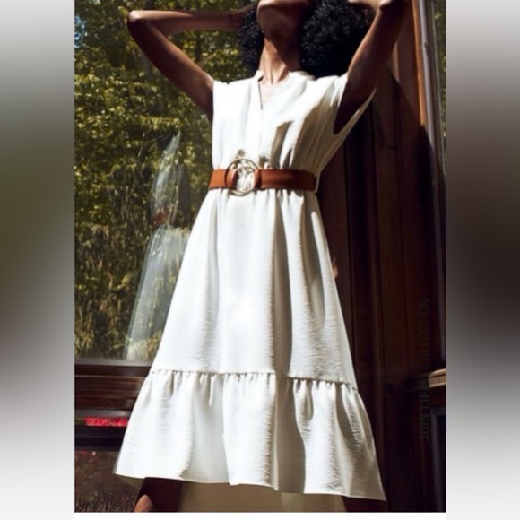 Zara Off-White Midi Ruffle Dress - Picture 4 of 9